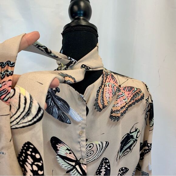 Reiss Gail Butterfly-Print high neck tie Romper beige multicoloured Sz 10 NWOT - Picture 10 of 16